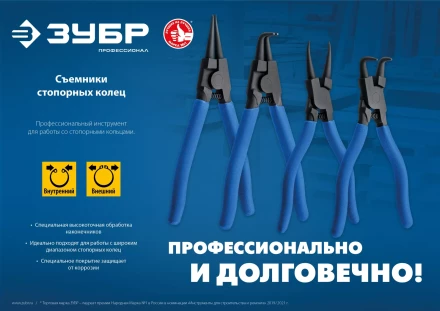 ЗУБР 180 мм, прямые губки, внешний съемник стопорных колец, Профессионал (22821-3) купить в Новом Уренгое