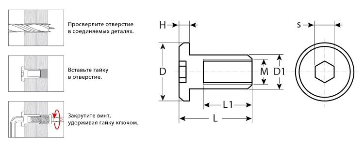 ЗУБР M6 x 12 мм, шест. 4 мм, цинк, 5 кг, гайка Эриксона с плоской головкой, Профессионал (303770-4) купить в Новом Уренгое