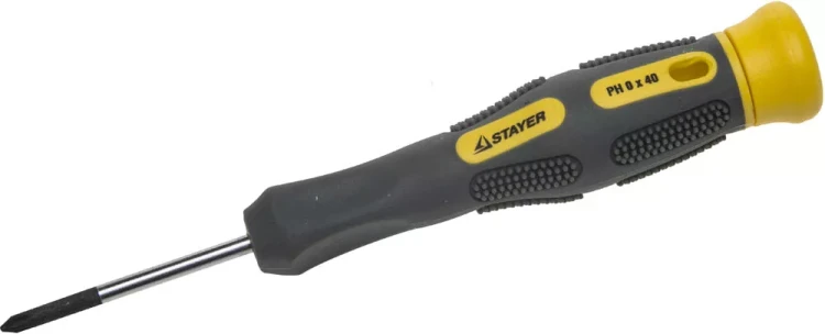 Отвертка STAYER "PROFESSIONAL" "MAX-GRIP" для точн работ, Cr-V, двухкомп рукоятка, магнит наконечник, PH №0x40мм 25826-0-040 G купить в Новом Уренгое
