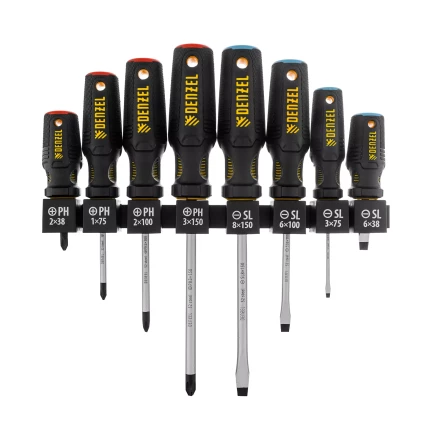 Набор отверток на полке Denzel, 8 шт., PH+SL, S2, 3к рукоятка, 122137 купить в Новом Уренгое