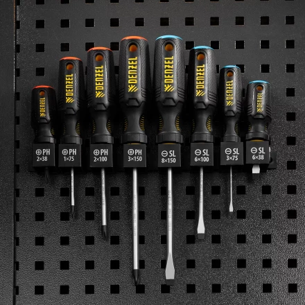 Набор отверток на полке Denzel, 8 шт., PH+SL, S2, 3к рукоятка, 122137 купить в Новом Уренгое