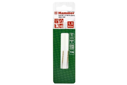 Сверло по металлу HAMMER Ф1.5х40мм (DR MT 1,5мм*40/18мм 2шт.) купить в Новом Уренгое