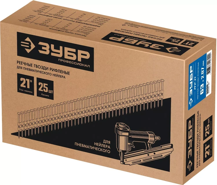 ЗУБР SN21 63 х 2.87 мм, реечные гвозди рифленые, 3000 шт (305392-63) купить в Новом Уренгое