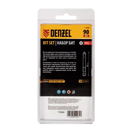Бита PH2х90, сталь S2, цилиндр., 10 шт. Е 6,3 Denzel 11644 купить в Новом Уренгое