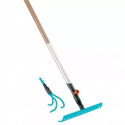 Комплект: Рыхлитель 9 см + Грабли 30 см + Ручка алюминиевая 130 см GARDENA