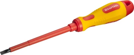 Отвертка KRAFTOOL, высоковольтная, Cr-Mo-V стержень, двухкомпонент. маслобензостойкая рукоятка, SL, 5,5х125мм 250083-5.5-125 купить в Новом Уренгое