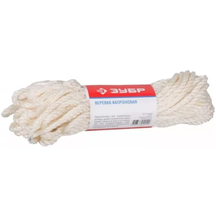 Веревка ЗУБР капроновая, d=6,0 мм, 20 м, 375 кгс, 12,5 ктекс 50206 купить в Новом Уренгое