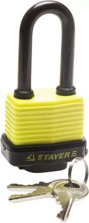 Замок STAYER &quot;MASTER&quot; навесной, всепогодный, пластиковая защита корпуса, с удлин. закален. дужкой,на карточке, 50мм 37141-40 купить в Новом Уренгое