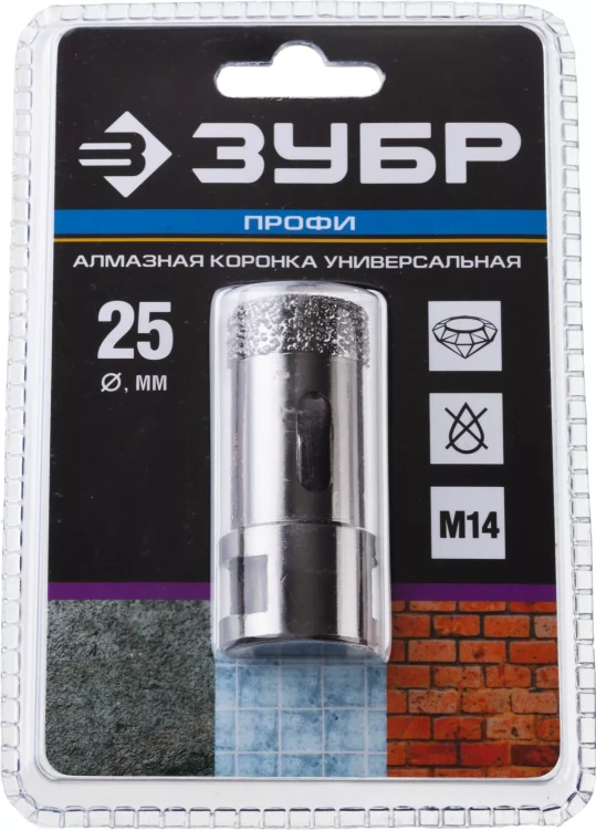 Алмазная коронка ЗУБР "ПРОФЕССИОНАЛ" универсальная для УШМ, сухое сверление, алмазы на вакуумной пайке,  посадка М14, d=16мм 29865-16 купить в Новом Уренгое