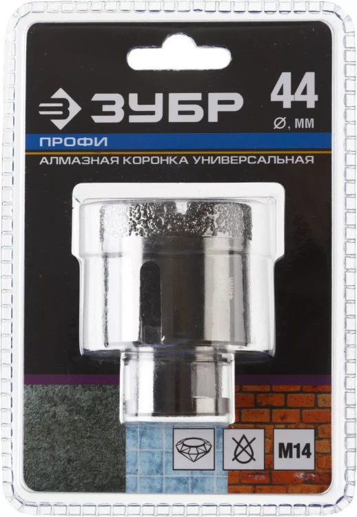 Алмазная коронка ЗУБР "ПРОФЕССИОНАЛ" универсальная для УШМ, сухое сверление, алмазы на вакуумной пайке,  посадка М14, d=16мм 29865-16 купить в Новом Уренгое