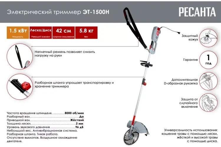 Электрический триммер Ресанта ЭТ-1500Н 70/1/23 купить в Новом Уренгое