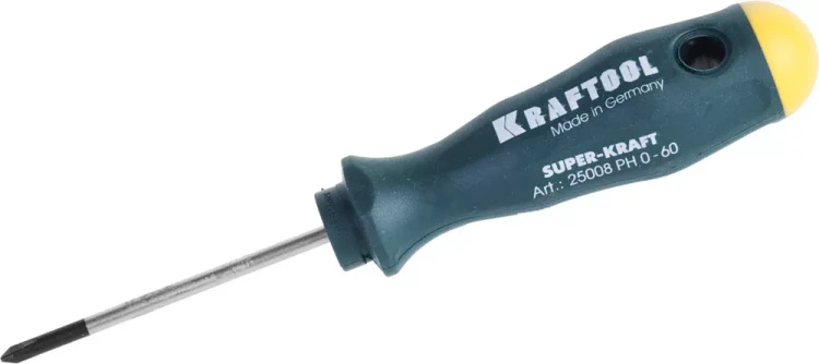 Отвертка KRAFTOOL, Cr-Mo-V закалённый стержень, двухкомпонентная противоскользящ рукоятка, PH 0x60мм 25008-0-060 купить в Новом Уренгое