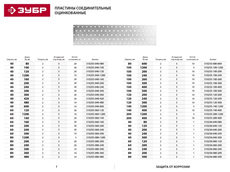 Пластина соединительная ЗУБР "МАСТЕР", 40х300мм, 1шт 310256-040-300 купить в Новом Уренгое