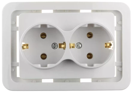 Розетка СВЕТОЗАР &quot;ГАММА&quot; двойная, с заземлением, цвет белый, 16А/~250В SV-54107-W купить в Новом Уренгое