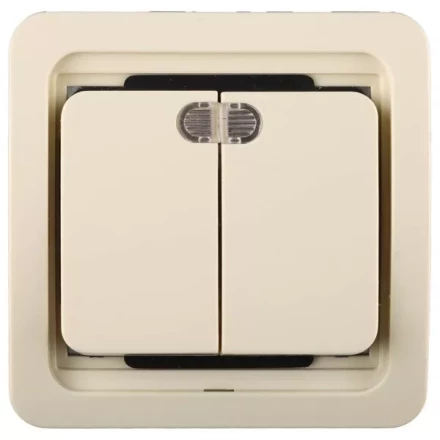 Выключатель СВЕТОЗАР &quot;ГАММА&quot; двухклавишный, с подсветкой, цвет бежевый, 10А/~250В SV-54135-B купить в Новом Уренгое