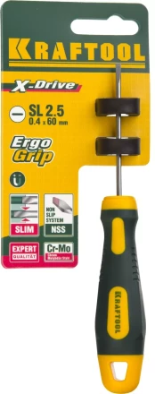 Отвертка KRAFTOOL, Cr-Mo-V сталь, двухкомпонентная противоскользящая рукоятка, SL, 2,5x60мм 250071-2.5-060 купить в Новом Уренгое