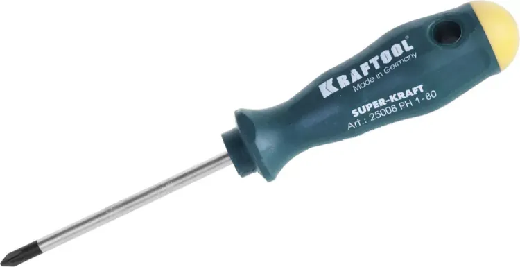 Отвертка KRAFTOOL, Cr-Mo-V закалённый стержень, двухкомпонентная противоскользящ рукоятка, PH 1x80мм 25008-1-080 купить в Новом Уренгое