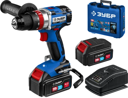 Бесщеточная дрель-шуруповерт ударная Зубр, 2 АКБ T7 (4 Ач), в кейсе DBS-201-42 серия «ПРОФЕССИОНАЛ» купить в Новом Уренгое