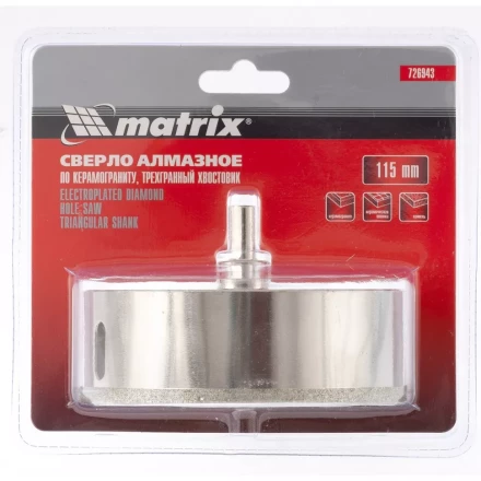 Сверло алмазное по керамограниту 115 х 67 мм 3-гранный хвостовик MATRIX артикул 726943 купить в Новом Уренгое