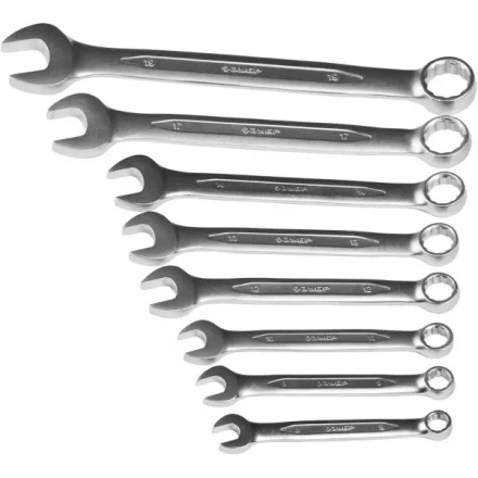 Набор ЗУБР &quot;ПРОФИ&quot;: Ключ гаечный комбинированный, Cr-V сталь, хромированный, 8-19мм, 8шт 27028-H8 купить в Новом Уренгое