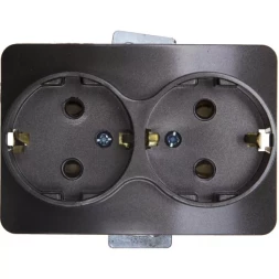 Розетка СВЕТОЗАР "ГАММА" с заземлением, двойная, без вставки и рамки, цвет темно-серый металлик, 16А/~250В SV-54107-DM