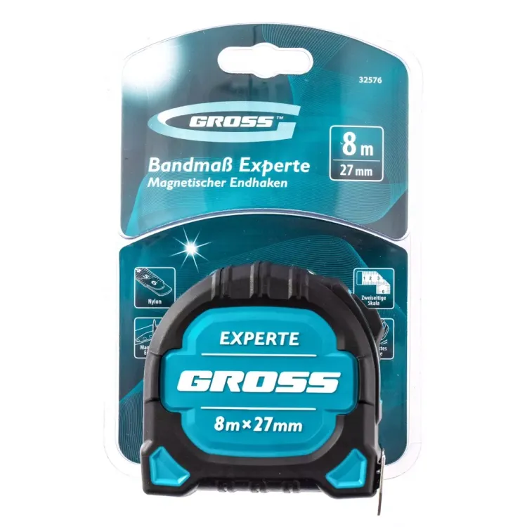 Рулетка нейлон Experte 8м x 27мм двухкомпон. корпус магнит двухстор. Разметка Gross 32576 купить в Новом Уренгое