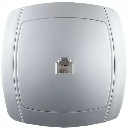 Розетка СВЕТОЗАР &quot;АКЦЕНТ&quot; телефонная одинарная в сборе, цвет серебристый металлик SV-54217-SM купить в Новом Уренгое