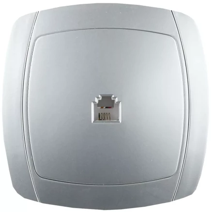 Розетка СВЕТОЗАР &quot;АКЦЕНТ&quot; телефонная одинарная в сборе, цвет серебристый металлик SV-54217-SM купить в Новом Уренгое