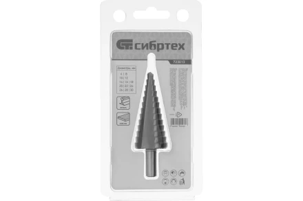 Сверло ступенчатое по металлу Сибртех 723013, 6-8-10-12-14-16-18-20-22-24-26-28-30мм купить в Новом Уренгое