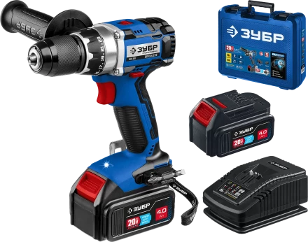 Бесщеточная дрель-шуруповерт Зубр, 2 АКБ T7 (4 Ач), в кейсе DB-201-42 серия «ПРОФЕССИОНАЛ» купить в Новом Уренгое