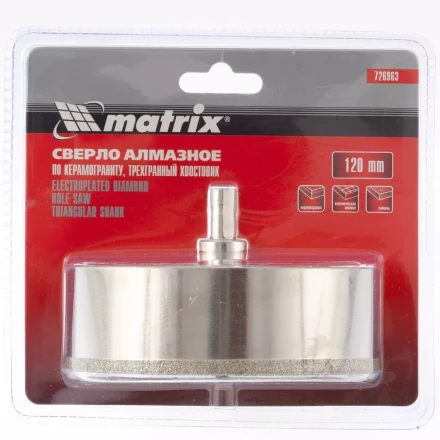 Сверло алмазное по керамограниту 120 х 67 мм 3-гранный хвостовик MATRIX артикул 726963 купить в Новом Уренгое