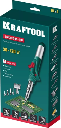 SolderGas 120K набор 10-в-1, газовый паяльник, горелка, фен, 30-120 Вт, пьезоподжиг, 1300°С 55503-H10 купить в Новом Уренгое