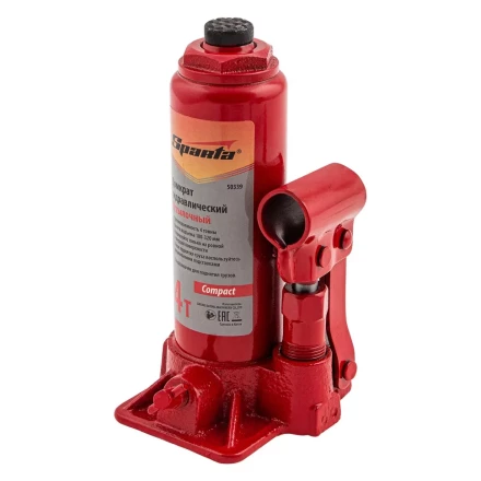 Домкрат гидравлический бутылочный, 4 т, h подъема 180–320 мм Sparta Compact 50339 купить в Новом Уренгое