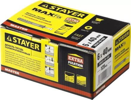 Дюбель-гвоздь полипропиленовый, потайный бортик, 6 x 40 мм, 125 шт, STAYER Master 30645-06-040 30645-06-040 купить в Новом Уренгое
