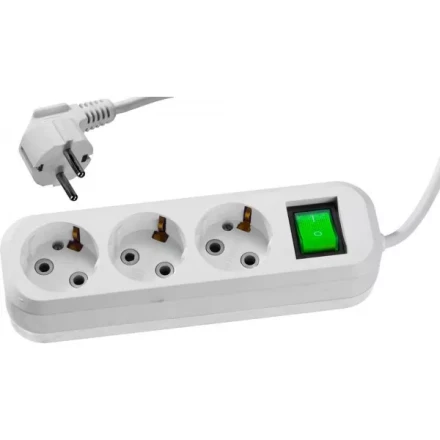 Удлинитель СИБИН электрический, ПВС сечение 0,75кв мм, 3 гнезда, макс мощн 2200Вт, 2м, заземление, выключатель 55036-2 купить в Новом Уренгое