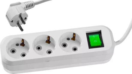 Удлинитель СИБИН электрический, ПВС сечение 0,75кв мм, 3 гнезда, макс мощн 2200Вт, 2м, заземление, выключатель 55036-2 купить в Новом Уренгое