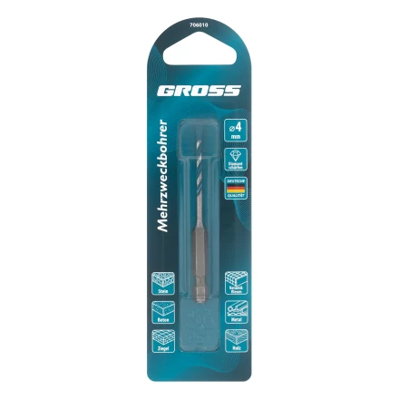 Сверло универсальное Gross, Multipurpose PRO, 6-гр. хвостовик, 4мм, 706010 купить в Новом Уренгое