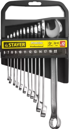 Набор: Ключ STAYER &quot;PROFI&quot; гаечный комбинированный, Cr-V сталь, хромированный, 6-22мм, 12шт 27083-H12 купить в Новом Уренгое