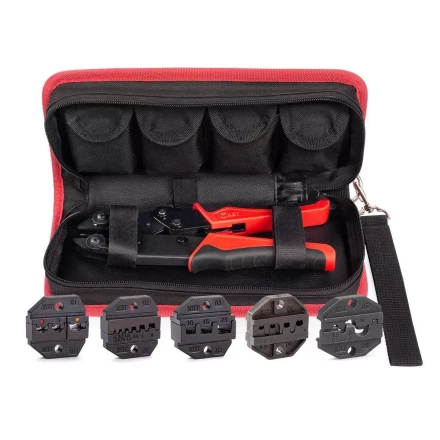 Пресс-клещи КВТ СТО+5 с 5 матрицами МПК для опрессовки разъемов, втулочных, изолированных и неизолированных наконечников (набор) (90777) купить в Новом Уренгое