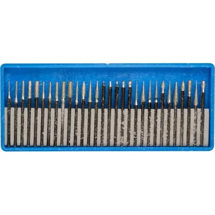 Набор ЗУБР: Мини-насадки с алмазным напылением в пластиковом боксе, P=180, хвостовик d=3мм, 30 предметов 33383-H30 купить в Новом Уренгое