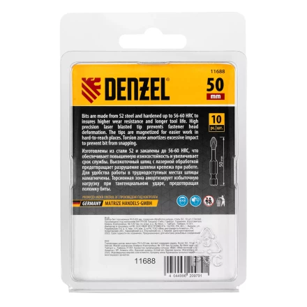 Бита IMPACT, PH1x50 мм, лазерная обработка шлица, сталь S2, 10 шт., Е 6,3 Denzel 11688 купить в Новом Уренгое