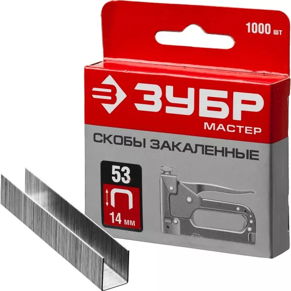 Скобы тип 53, 14 мм, закаленные, ЗУБР "МАСТЕР" 31625-14, 1000 шт 31625-14 купить в Новом Уренгое