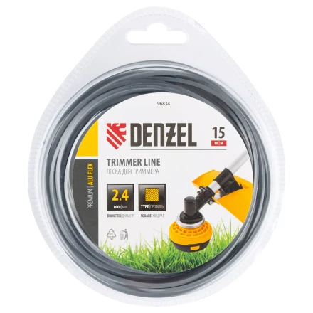 Леска для триммера армированная алюминием квадратная, 2,4мм х 15м, блистер ALUFLEX Denzel 96834 купить в Новом Уренгое