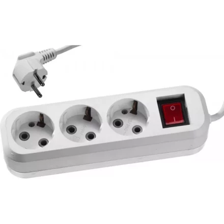 Удлинитель СИБИН электрический, ПВС сечение 0,75кв мм, 3 гнезда, макс мощн 2200Вт, 3м, заземление, выключатель 55036-3 купить в Новом Уренгое