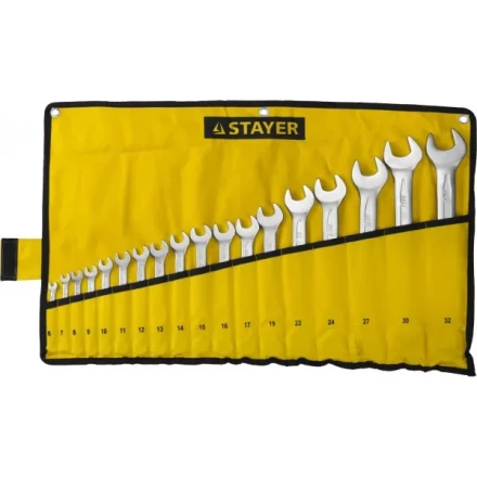 Набор: Ключ STAYER &quot;PROFI&quot; гаечный комбинированный, Cr-V сталь, хромированный, 6-32мм, 18шт 27081-H18 купить в Новом Уренгое