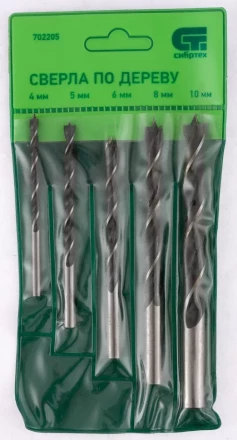 Набор сверл по дереву 4-5-6-8-10 мм 5 штук цилиндрический хвостовик СИБРТЕХ 702205 купить в Новом Уренгое