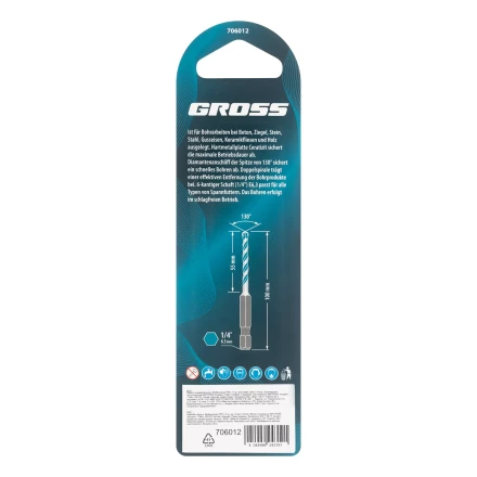 Сверло универсальное Gross, Multipurpose PRO, 6-гр. хвостовик, 6мм, 706012 купить в Новом Уренгое