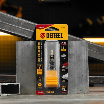 Сверло ступенчатое Denzel 723604, 6-8-10-12-14-16-18-20-22-24-26-28-30мм, Р6М5, 6-гр. хвостовик купить в Новом Уренгое