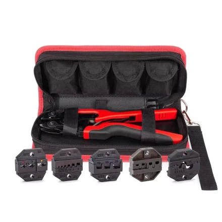 Пресс-клещи КВТ СТВ+5 с 5 матрицами МПК для опрессовки разъемов, втулочных, изолированных и неизолированных наконечников (набор) (89227) купить в Новом Уренгое