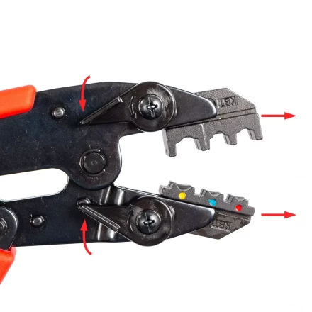 Пресс-клещи КВТ СТВ+5 с 5 матрицами МПК для опрессовки разъемов, втулочных, изолированных и неизолированных наконечников (набор) (89227) купить в Новом Уренгое